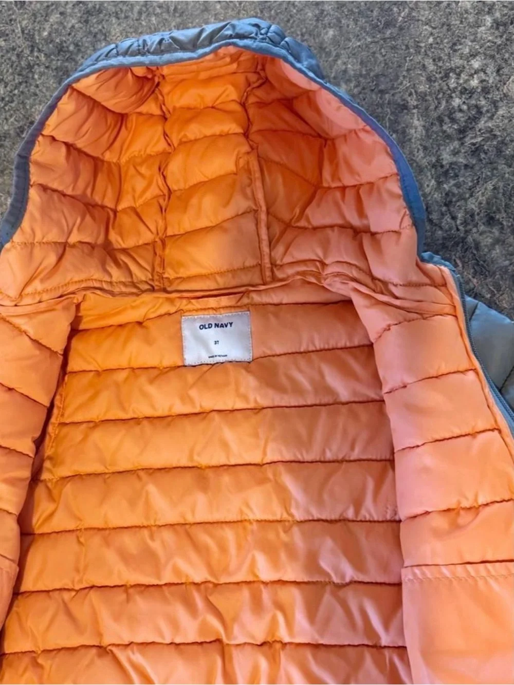 Old Navy Kids Hooded Puffer Jacket - Gray with Orange Lining